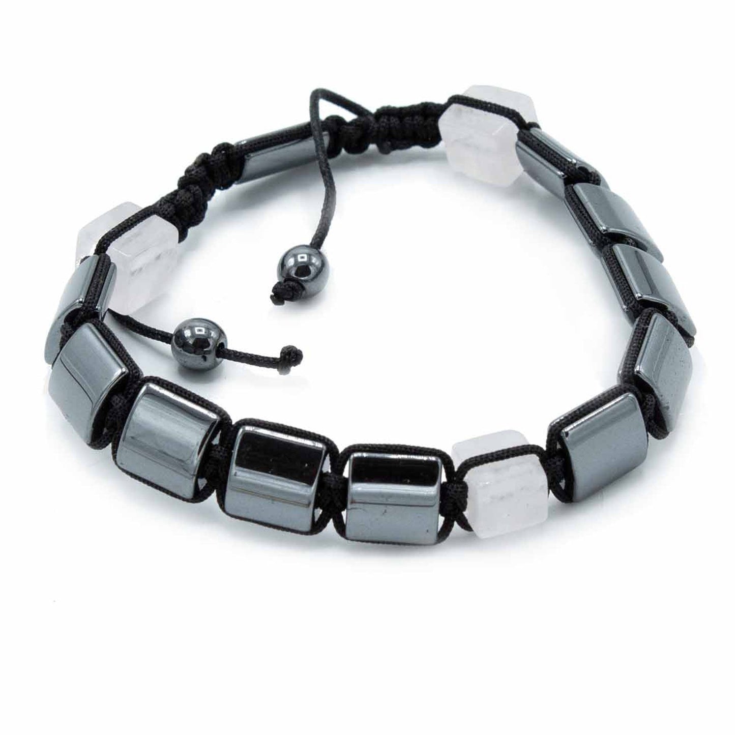 Bracciale Shamballa magnetico in ematite - Cubo di quarzo rosa - Unisex - Taglia Unica