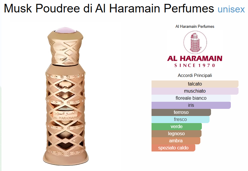 Profumo Arabo Al Haramain Musk Poudree olio profumato Unisex 12 ml