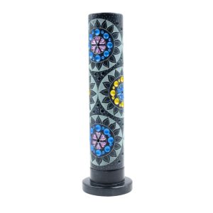 Bruciatore cilindrico per incensi in pietra saponaria fino a 5 bastoncini.