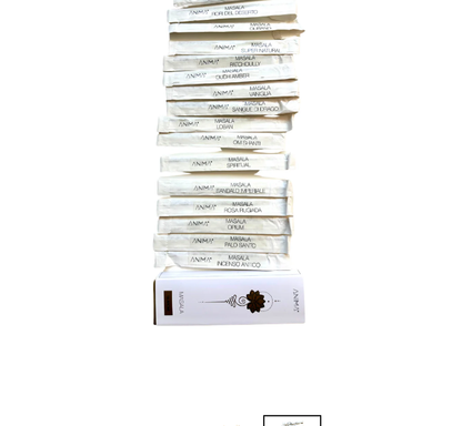 KIT INCENSO ANIMA MASALA 16 AROMI 32 BASTONCINI + PORTA INCENSO IN LEGNO CENERE STOP MADE IN ITALY