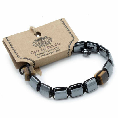 Bracciale Shamballa Magnetico "Guardiano della Forza" – Ematite e Occhio di Tigre  - Unisex - taglia Unica