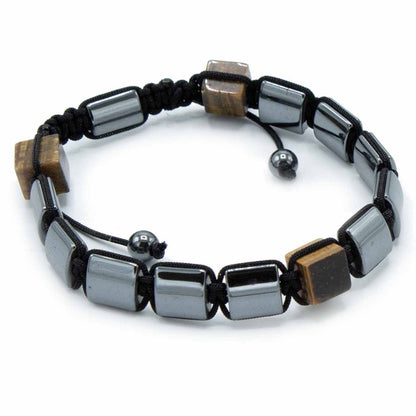 Bracciale Shamballa Magnetico "Guardiano della Forza" – Ematite e Occhio di Tigre  - Unisex - taglia Unica