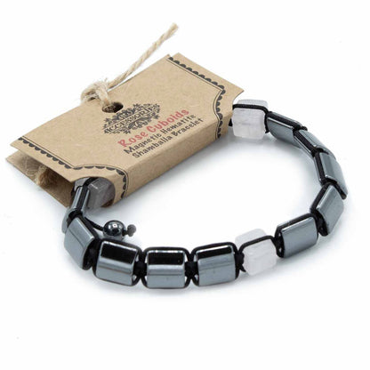 Bracciale Shamballa magnetico in ematite - Cubo di quarzo rosa - Unisex - Taglia Unica