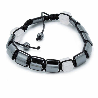 Bracciale Shamballa magnetico in ematite - Cubo di quarzo rosa - Unisex - Taglia Unica