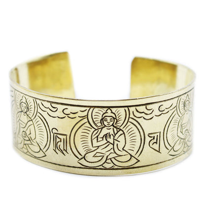 Bracciale Tibetano "Illuminazione dei Cinque Buddha" in Ottone Puro