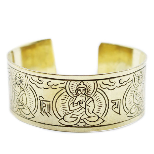 Bracciale Tibetano "Illuminazione dei Cinque Buddha" in Ottone Puro