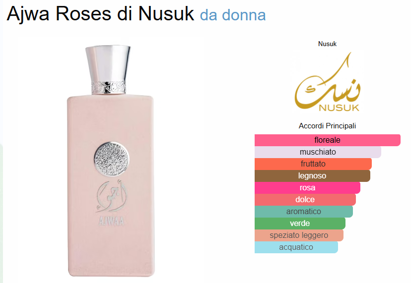 Profumo Arabo Ajwa Roses di Nusuk 100 ml Donna