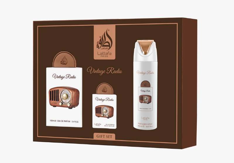 Profumo Arabo Lattafa Pride Vintage Radio - Cofanetto Regalo 3 Pezzi (EDP 100ml + 20ml + Deodorante)