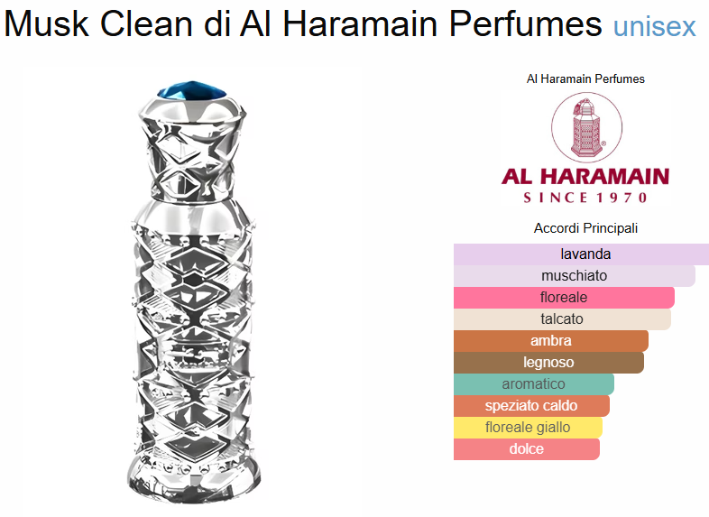 Profumo Arabo Al Haramain Musk Clean olio profumato Unisex 12 ml