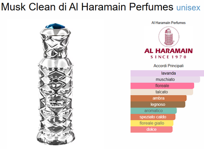 Profumo Arabo Al Haramain Musk Clean olio profumato Unisex 12 ml