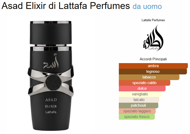 Profumo Arabo Lattafa Elixir  100 ml Eau De Parfum Uomo