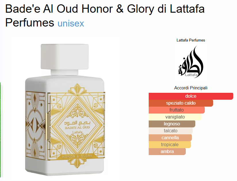 Profumo Arabo Lattafa Badee Al Oud Honor & Glory Eau de Parfum Unisex 100 ml